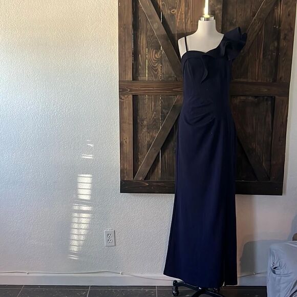 VFSHOW Ruffle One Shoulder Strap Ruched Wedding Maxi Dress V Neck Elegant Split - Picture 6 of 16